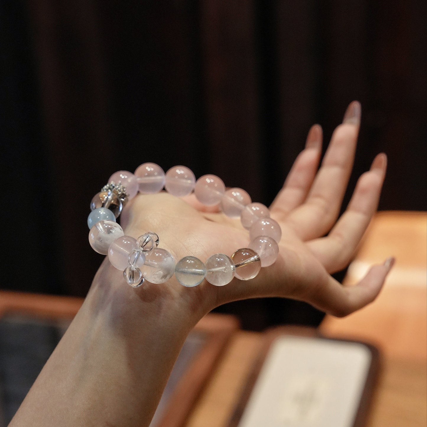 Bracelet｜"Spring Breeze Smile" Pink Quartz & Aquamarine for Charm & Purification