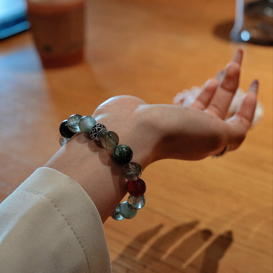 Bracelet｜"Flourishing Business" Green Phantom & Seraphinite for Career & Wealth