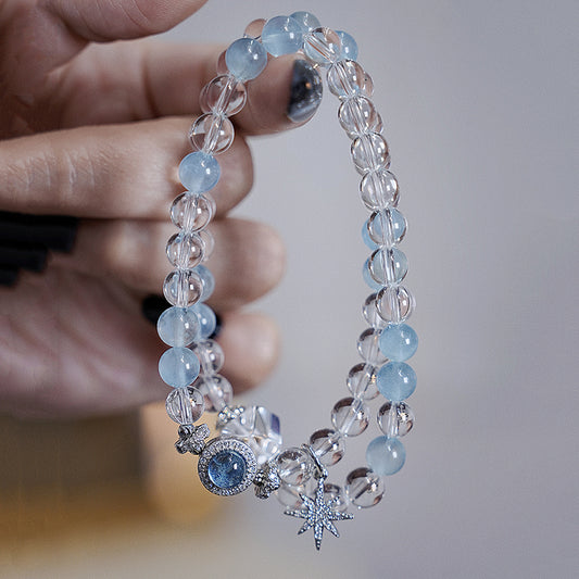 Double-wrap Bracelet｜"Glacial Coast" Aquamarine & Clear Quartz for Clarity & Communication