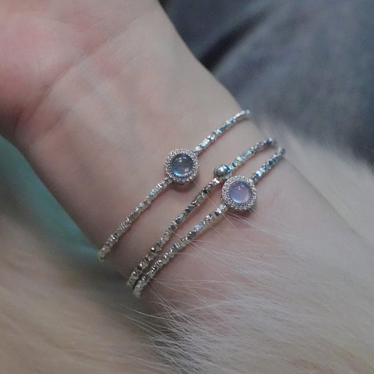 Chain Bracelet｜"Glimmering Silver" Aquamarine & Purple Chalcedony for Communication & Intuition