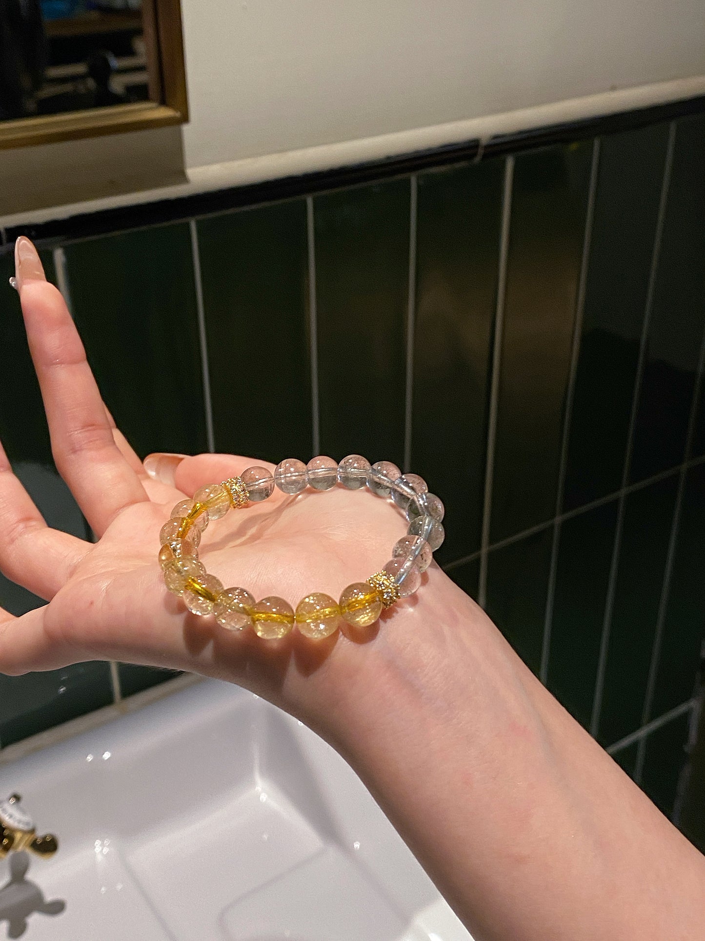 Bracelet｜"Emerald Rose" Green Phantom & Golden Rutilated Quartz for Career Success