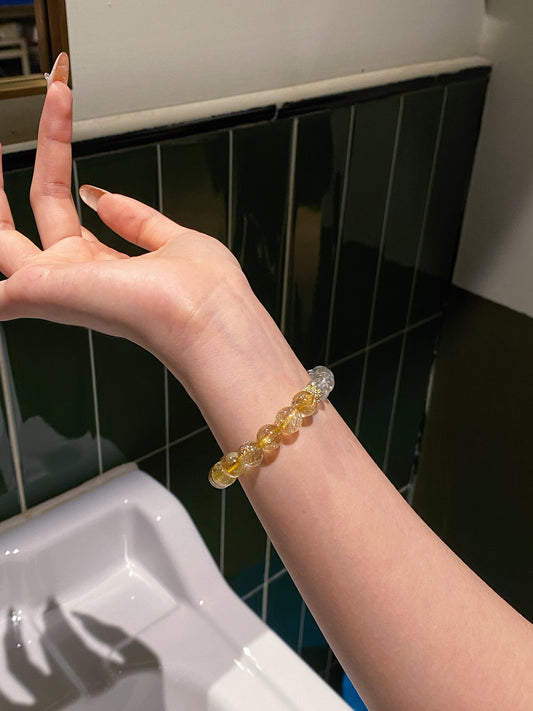 Bracelet｜"Emerald Rose" Green Phantom & Golden Rutilated Quartz for Career Success