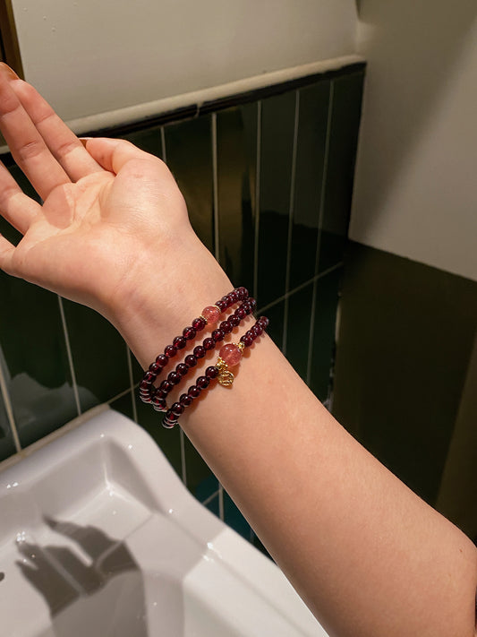 Multi-wrap Bracelet｜"Earthly Treasure" Garnet & Strawberry Quartz for Women's Wellness