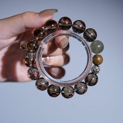 Bracelet｜"Vetiver Tea Scent" Smoky Quartz & Green Sandalwood for Grounding & Peace