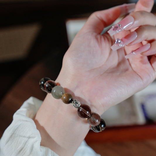 Bracelet｜"Vetiver Tea Scent" Smoky Quartz & Green Sandalwood for Grounding & Peace