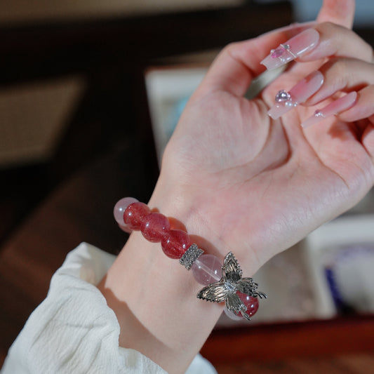 Bracelet｜"Pink Silver Sprite" Strawberry Quartz & Star Rose Quartz for Love & Charm