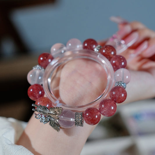 Bracelet｜"Pink Silver Sprite" Strawberry Quartz & Star Rose Quartz for Love & Charm