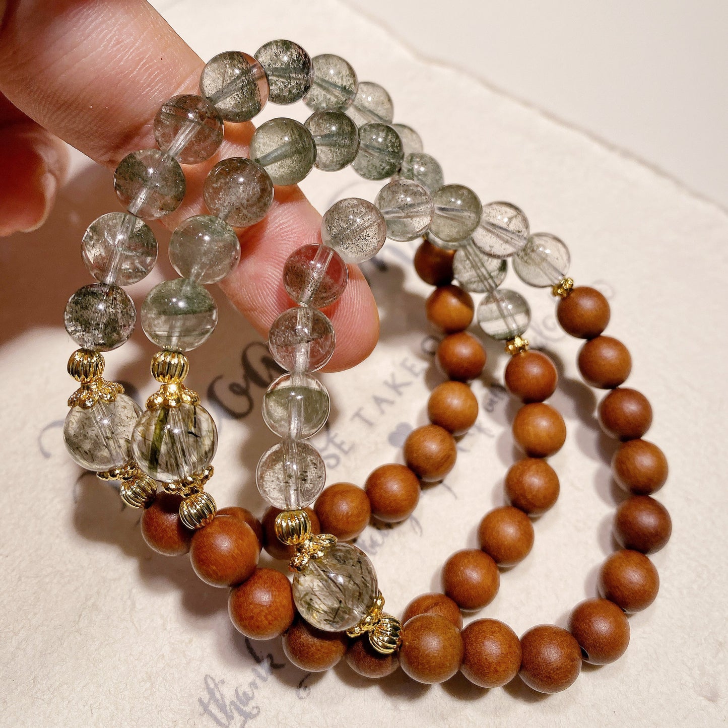 Bracelet｜"New Growth" Green Phantom Quartz & Sandalwood for Career & Wealth