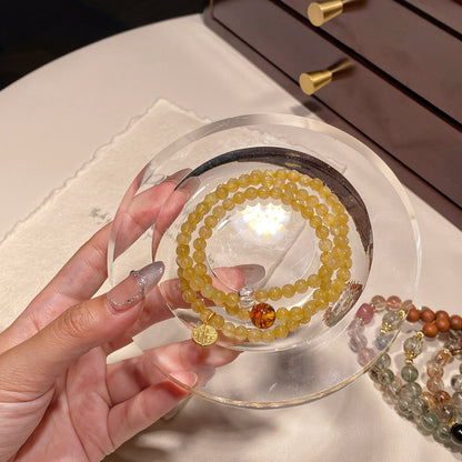 Double-wrap Bracelet｜"Wealth Code" Golden Rutilated Quartz & Clear Quartz for Abundance & Protection