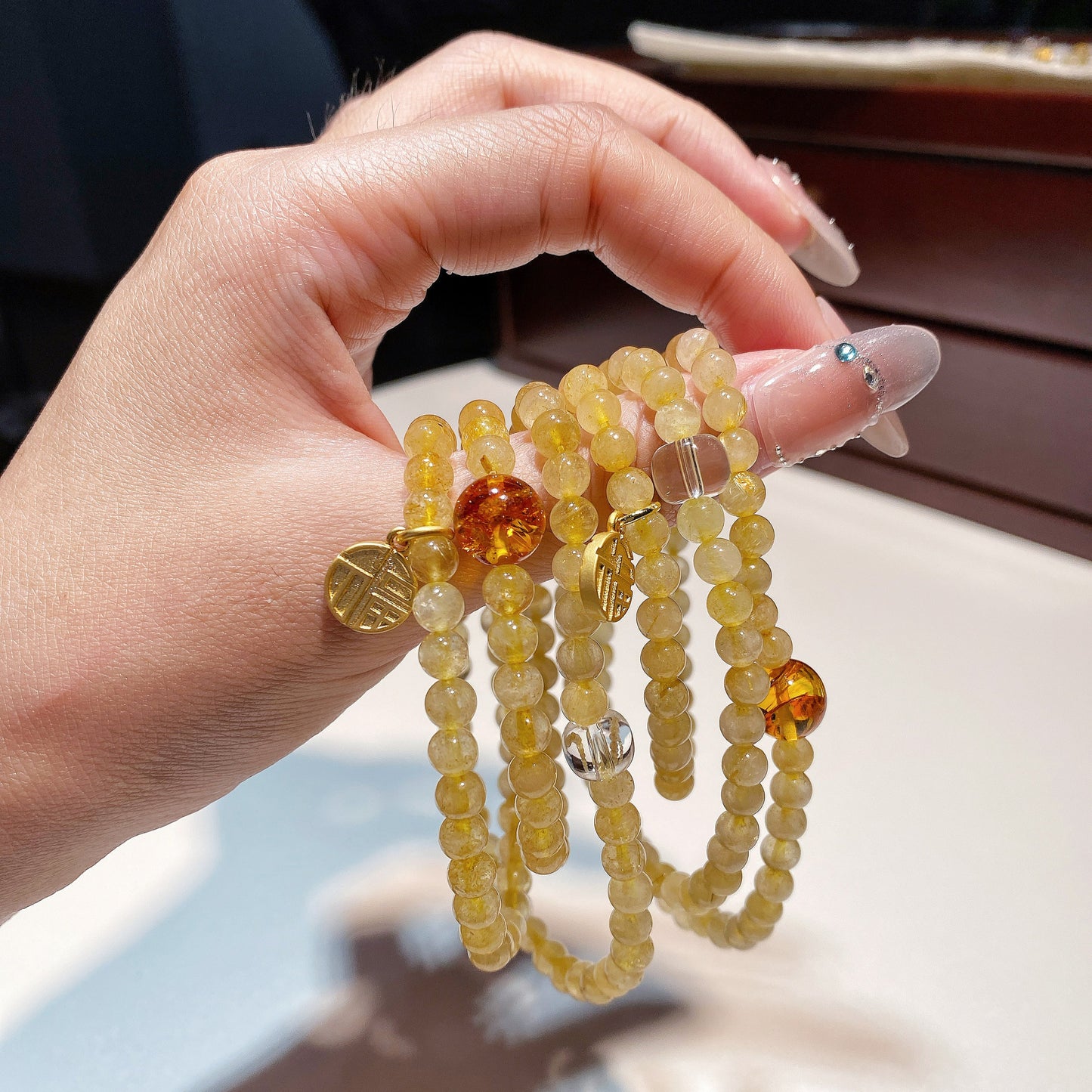 Double-wrap Bracelet｜"Wealth Code" Golden Rutilated Quartz & Clear Quartz for Abundance & Protection