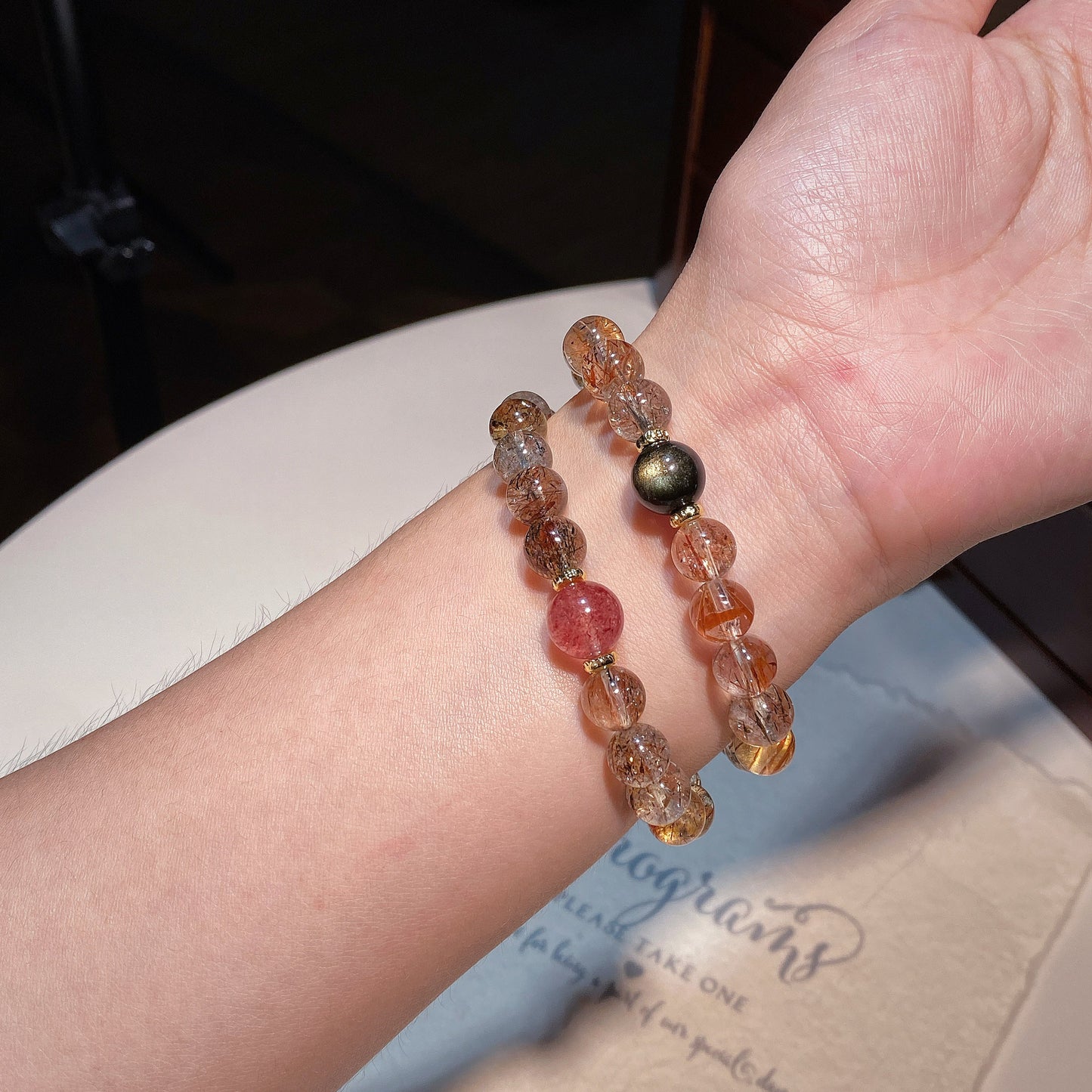 Bracelet｜"Black Gold Aura Flow" Super Seven & Strawberry Quartz for Protection & Luck