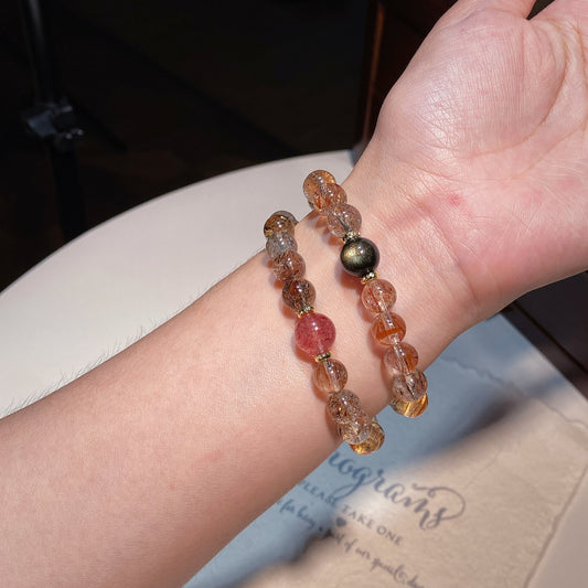 Bracelet｜"Black Gold Aura Flow" Super Seven & Strawberry Quartz for Protection & Luck