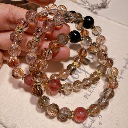 Bracelet｜"Black Gold Aura Flow" Super Seven & Strawberry Quartz for Protection & Luck