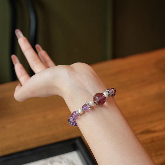 Bracelet｜"Bright Future" Brazilian Amethyst & Pearl for Academic Success