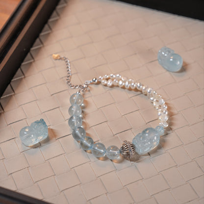 Bracelet｜"Ocean Foam Stars “Pixiu”" Aquamarine & Pearl for Gentle Healing