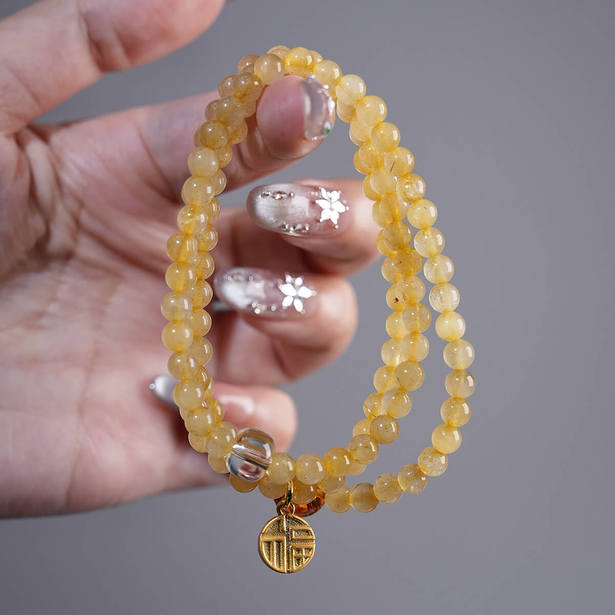 Double-wrap Bracelet｜"Wealth Code" Golden Rutilated Quartz & Clear Quartz for Abundance & Protection