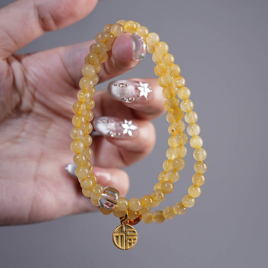 Double-wrap Bracelet｜"Wealth Code" Golden Rutilated Quartz & Clear Quartz for Abundance & Protection