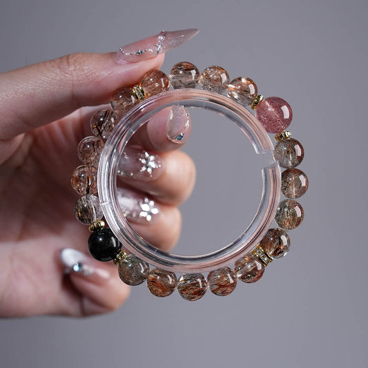 Bracelet｜"Black Gold Aura Flow" Super Seven & Strawberry Quartz for Protection & Luck