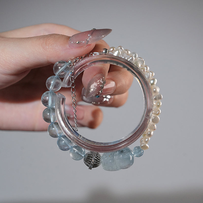 Bracelet｜"Ocean Foam Stars “Pixiu”" Aquamarine & Pearl for Gentle Healing