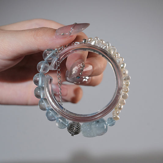 Bracelet｜"Ocean Foam Stars “Pixiu”" Aquamarine & Pearl for Gentle Healing