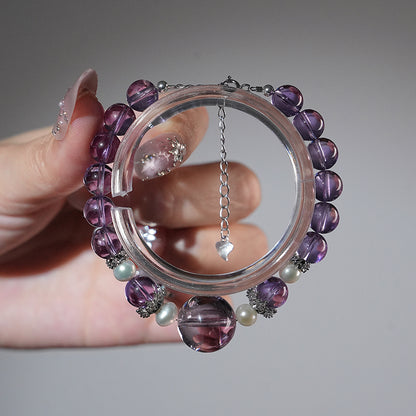 Bracelet｜"Bright Future" Brazilian Amethyst & Pearl for Academic Success