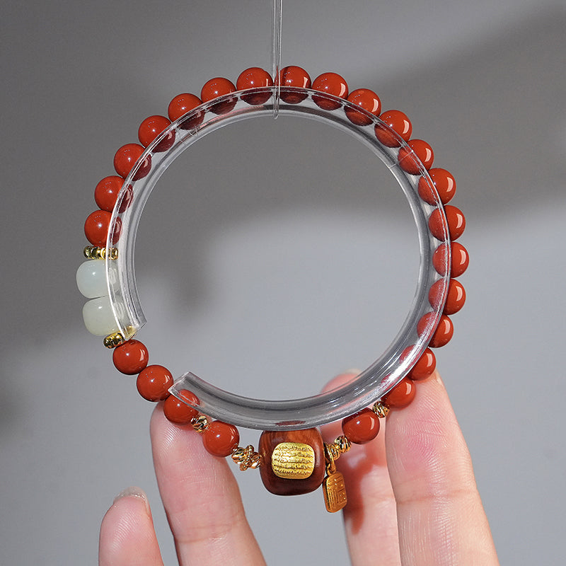 Bracelet｜"Enduring Fortune" Red Agate & Hetian Jade for Health & Vitality