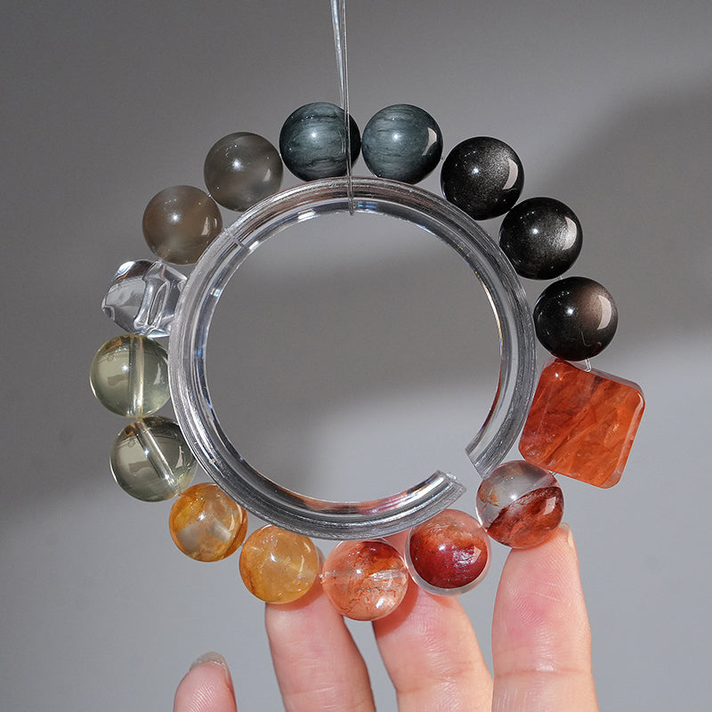 Bracelet｜"Ink Wash Koi" Silver Sheen Obsidian & Red Aventurine for Protection & Wealth