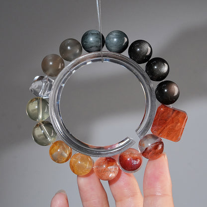 Bracelet｜"Ink Wash Koi" Silver Sheen Obsidian & Red Aventurine for Protection & Wealth