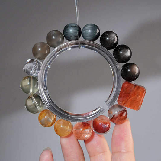 Bracelet｜"Ink Wash Koi" Silver Sheen Obsidian & Red Aventurine for Protection & Wealth