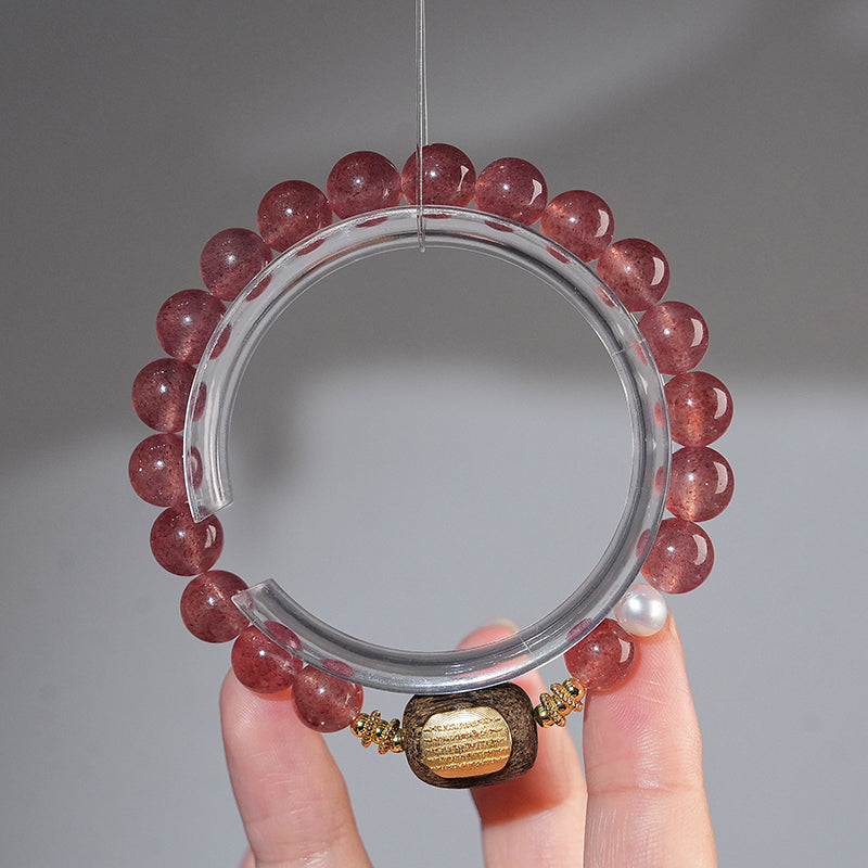 Bracelet｜"Strawberry Coconut" Strawberry Quartz & Agarwood for Love & Abundance