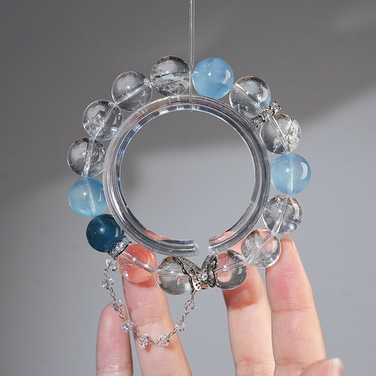 Bracelet｜"Salt Lake Sky" White Aura Quartz & Aquamarine for Clarity & Purification