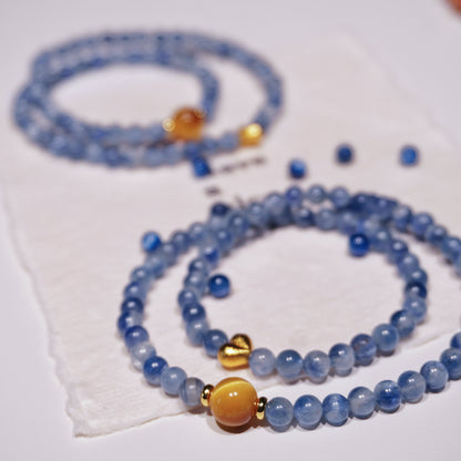 Double-wrap Bracelet｜"Starry Night Breeze" Blue Kyanite & Golden Tiger Eye for Communication & Career