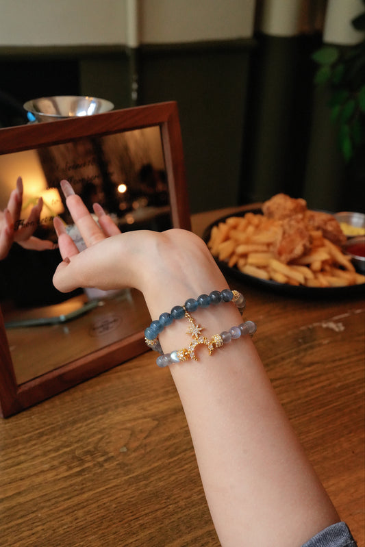 Double-wrap Bracelet｜"Starry Field Serenity" Moonstone & Aquamarine for Love Stability
