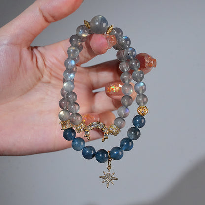 Double-wrap Bracelet｜"Starry Field Serenity" Moonstone & Aquamarine for Love Stability
