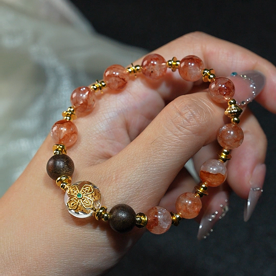 Bracelet｜"Lucky Koi" Red Phantom Quartz & Agarwood for Wealth & Calm