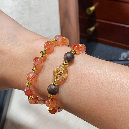 Bracelet｜"Lucky Koi" Red Phantom Quartz & Agarwood for Wealth & Calm