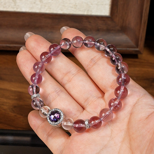 Bracelet｜"Ice Grape" Brazilian Amethyst & Clear Quartz for Study & Protection