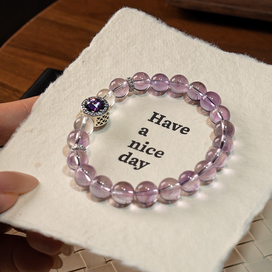 Bracelet｜"Ice Grape" Brazilian Amethyst & Clear Quartz for Study & Protection