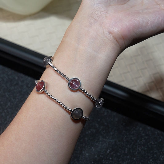 Chain Bracelet｜"Silver Mountain Spring" Strawberry Quartz & Jelly Rose Quartz for Love & Protection