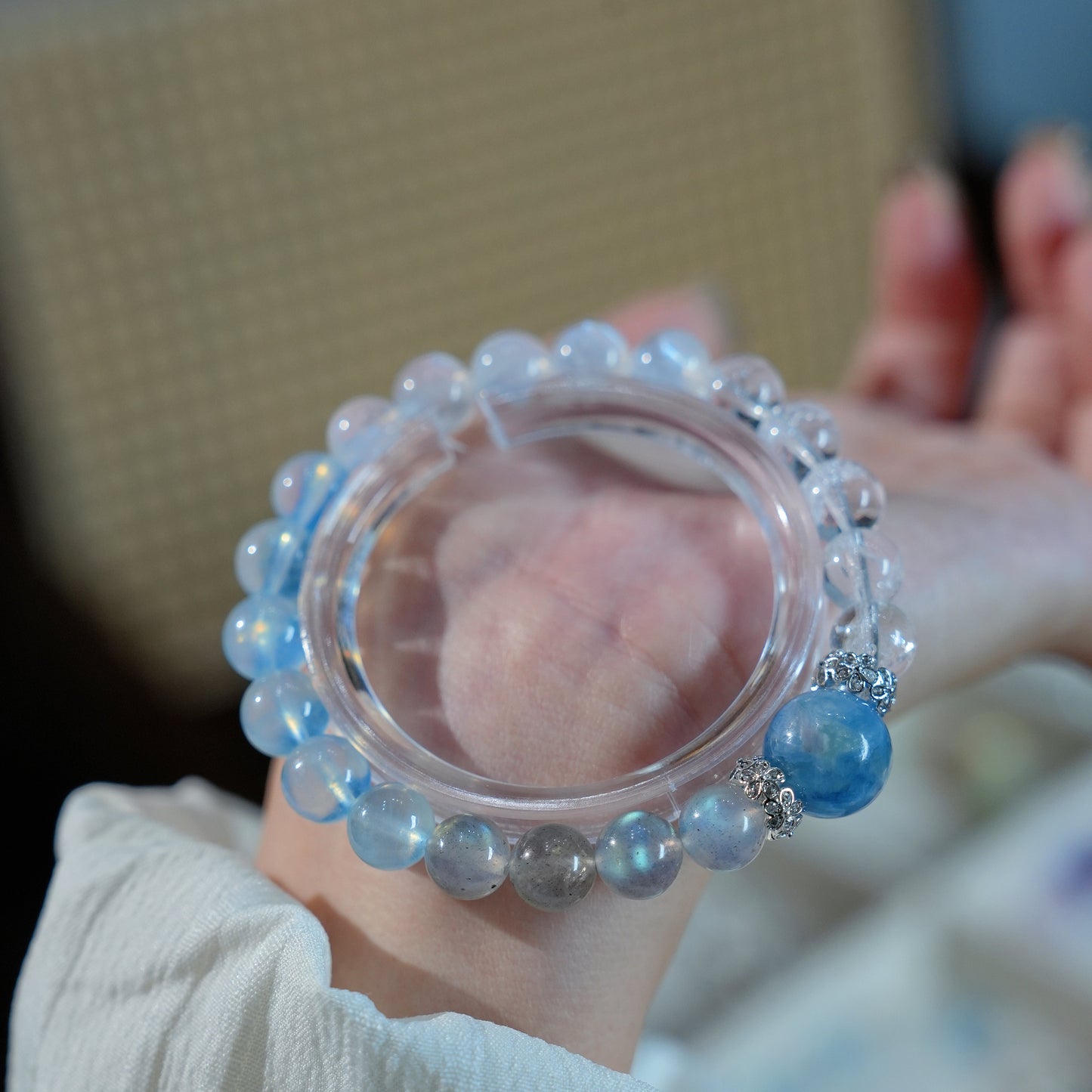 Bracelet｜"Blue Smoke Dream" Moonstone & Aquamarine for Intuition & Healing