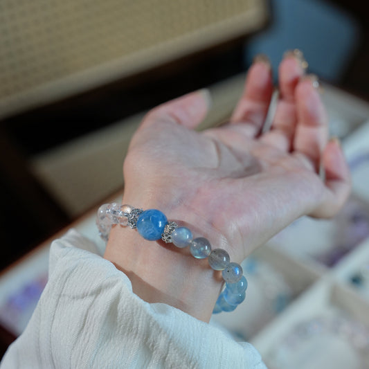 Bracelet｜"Blue Smoke Dream" Moonstone & Aquamarine for Intuition & Healing