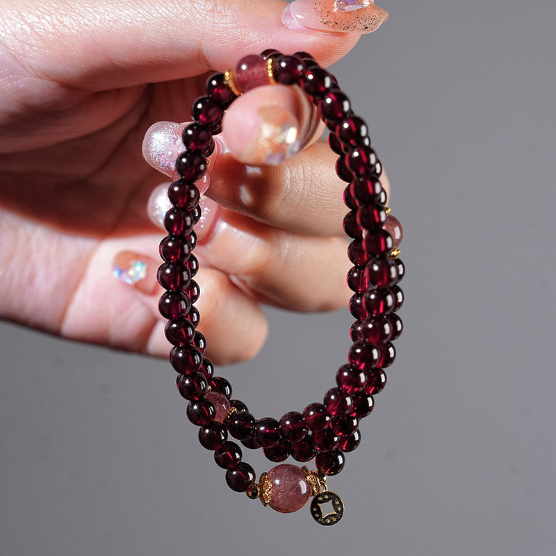 Multi-wrap Bracelet｜"Earthly Treasure" Garnet & Strawberry Quartz for Women's Wellness
