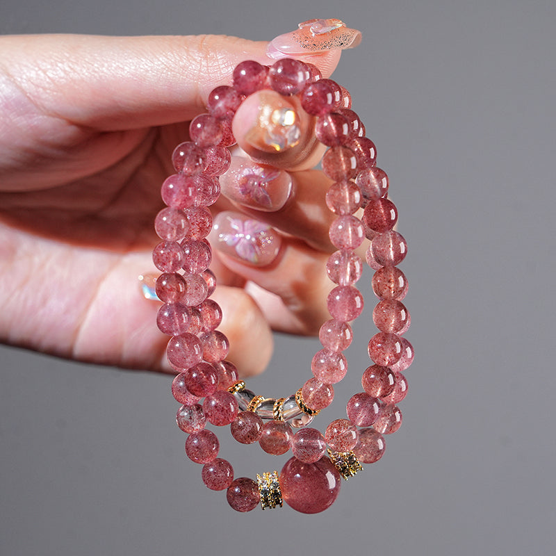 Multi-wrap Bracelet｜"Maiden's Dream" Strawberry Quartz & Clear Quartz for Love Attraction