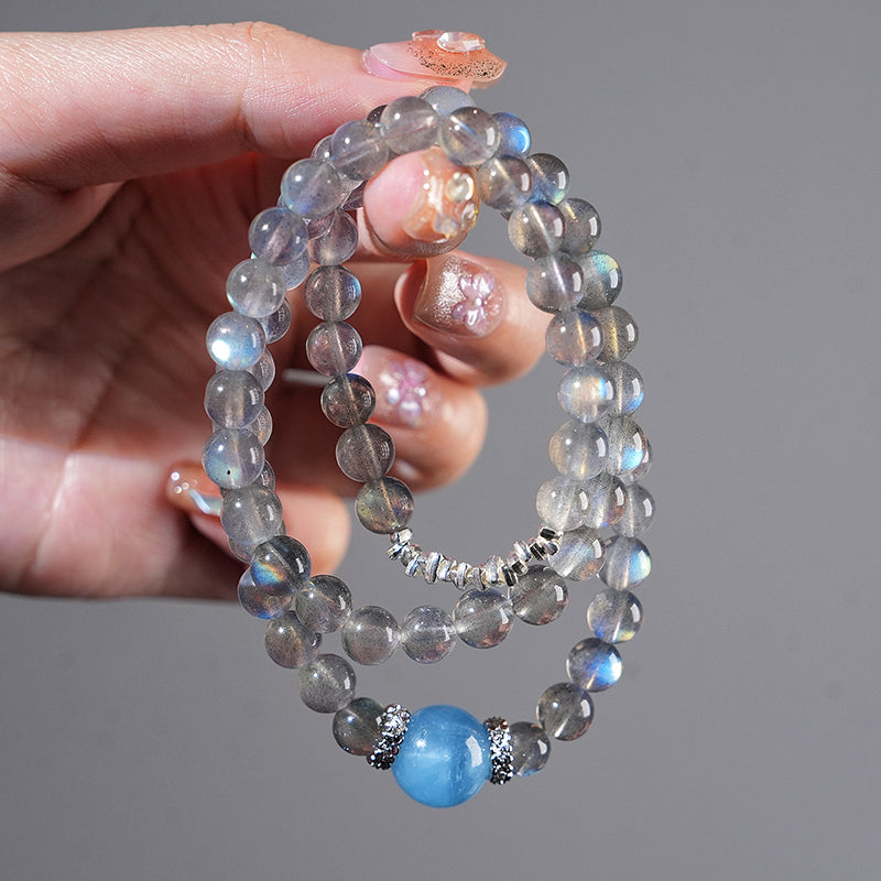 Multi-wrap Bracelet｜"Moonlit Ocean Wish" Moonstone & Aquamarine for Healing & Manifestation