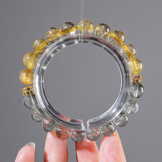Bracelet｜"Emerald Rose" Green Phantom & Golden Rutilated Quartz for Career Success