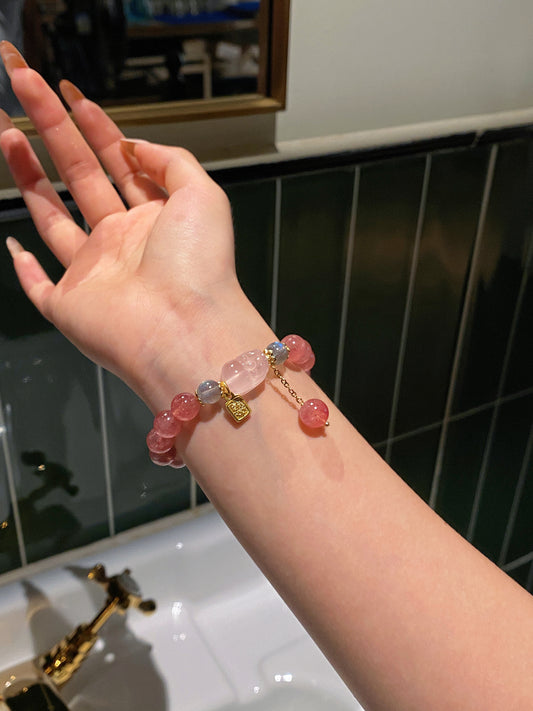 Bracelet｜"Love Guardian" Strawberry Quartz & Moonstone for Relationship Stability