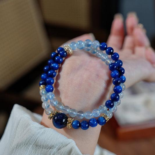 Double-wrap Bracelet｜"Starry Isle & Sea" Kyanite & Aquamarine for Communication & Healing