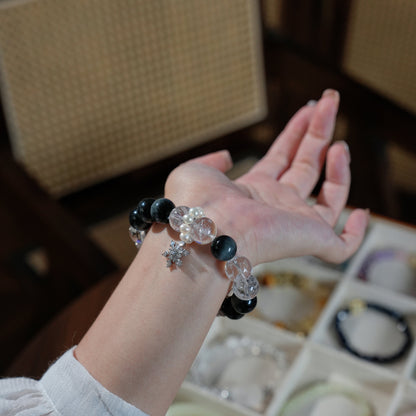 Bracelet｜"Snow Over Mountains" Hawk's Eye & Auralite-23 for Clarity & Protection