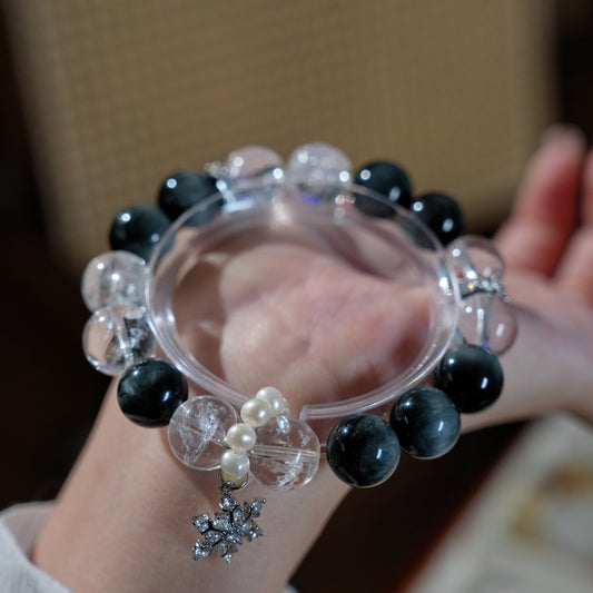 Bracelet｜"Snow Over Mountains" Hawk's Eye & Auralite-23 for Clarity & Protection