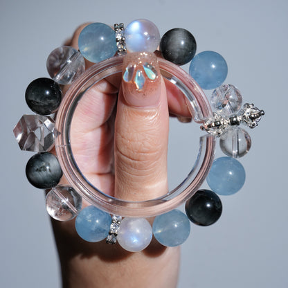 Bracelet｜"Tidewater Isle" Hawk's Eye & Aquamarine for Insight & Healing